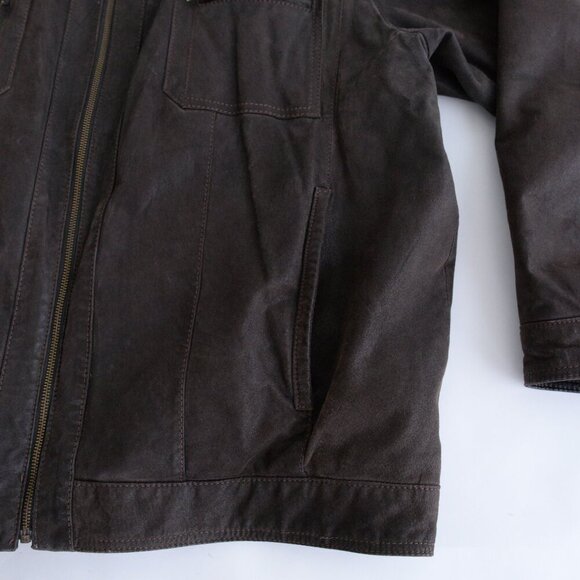 Vintage Danier Brown 100% Suede Leather Cotton Lined Zip Up Moto Jacket 2XL - Picture 6 of 15
